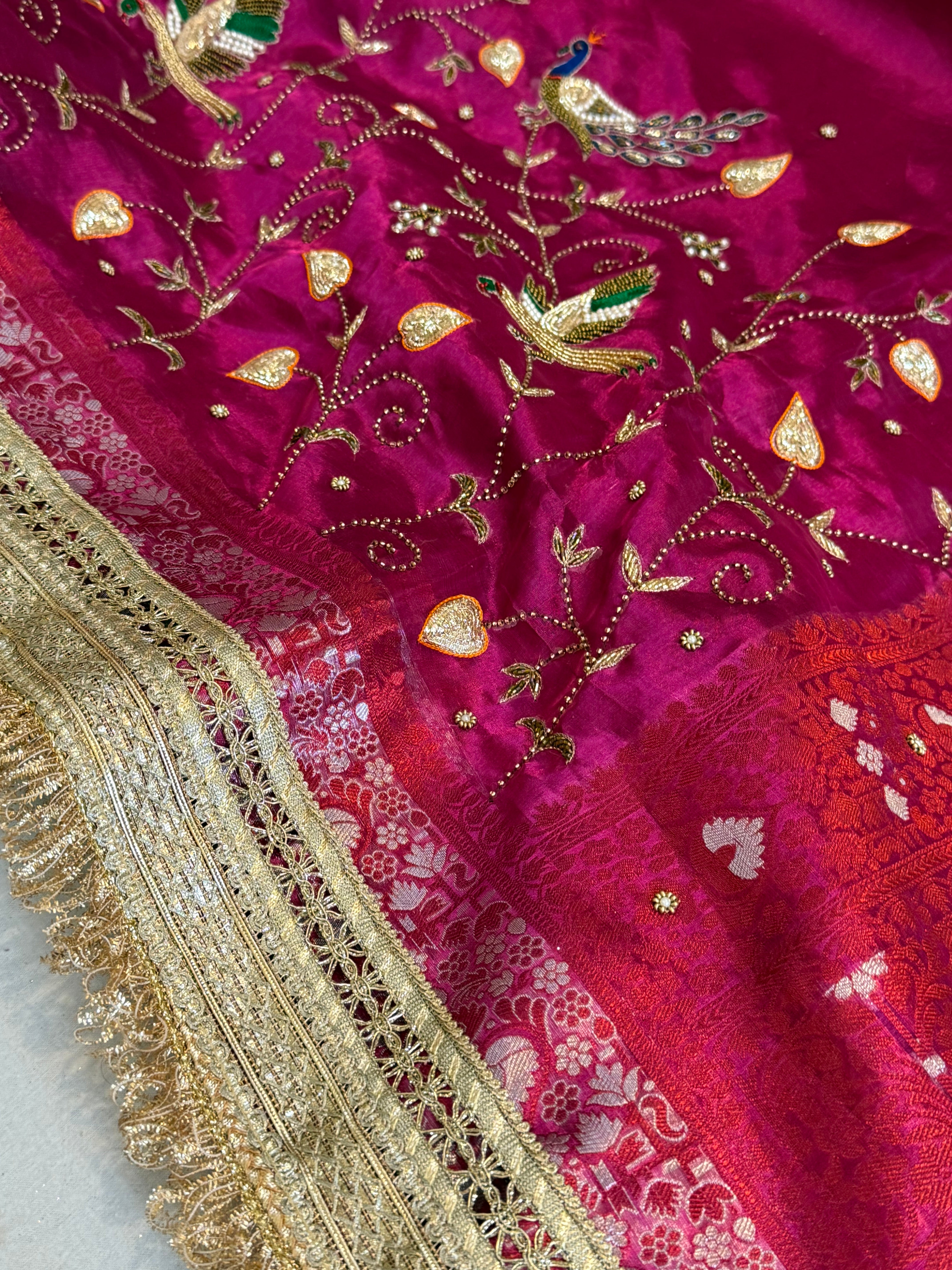 Hathi , ghoda aur palki wali saree - Husn tissue silk hand embroidered saree